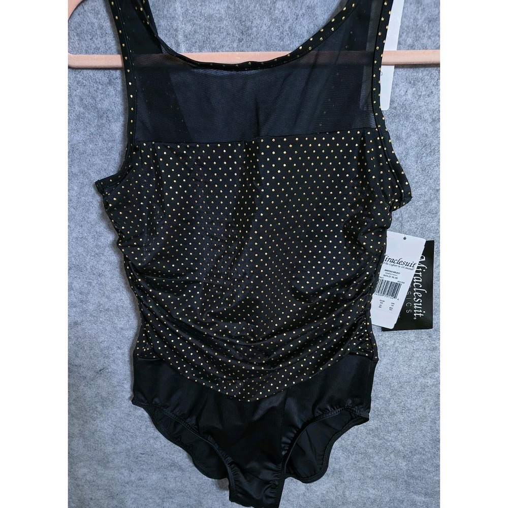 Miracle suit One Piece Tummy Control Underwire Black Gold Swimsuit Size 14 NWT